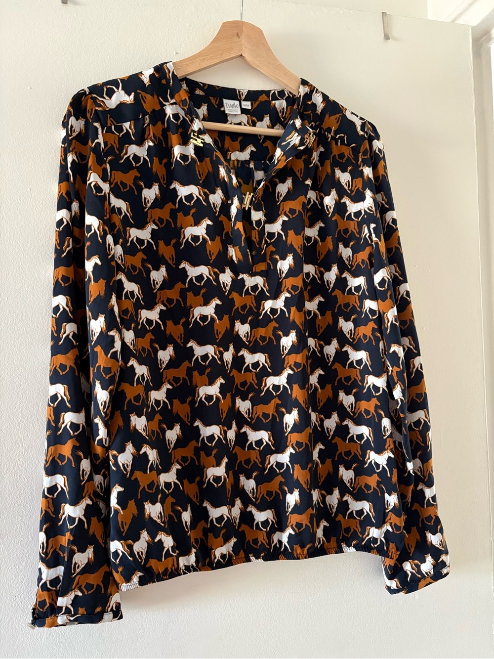 twik Navy Tunic with Brown and White Horse Print
